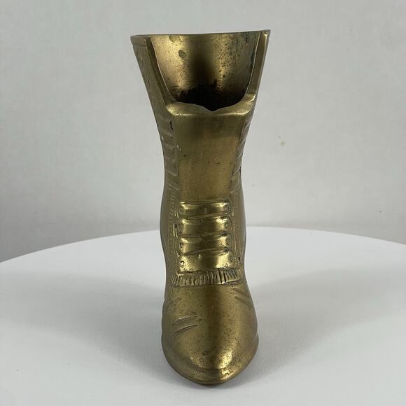 Vtg Brass Ladys Victorian Lace Up Boot Shoe Vase Home Decor 5” - Picture 4 of 9